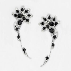LUNA EAR CLIMBER WITH BLACK SWAROVSKI CRYSTAL - WHITE SILVER